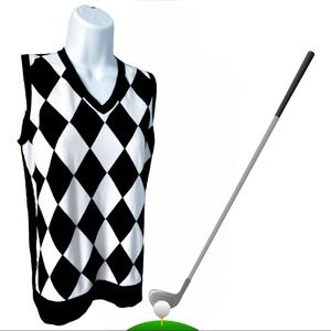 CROSS Argyle Black and White Vest 100% Cotton. Ladies Large